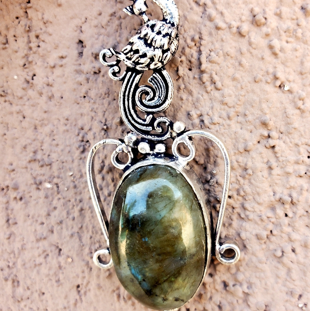 New Labradorite Peacock Silver Necklace.